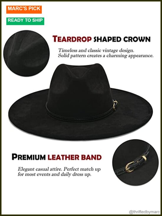 Wide Brim Felt Fedora Hat Women Western Panama Rancher Hat Adjustable